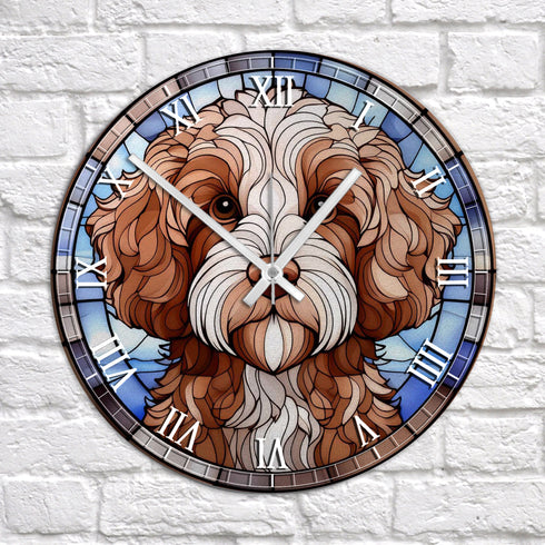 Cavapoo Brown & White Suncatcher Effect Clock
